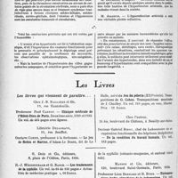 0631 - Page 574 - Partie scientifique. L'actualité scientifique. Les Congrès. XIVe Session d'assises médicales de l’Assemblée Française de médecine générale. L’avenir des hypertendus, par G. Blechmann / Les Livres. Les livres qui viennent de paraître… / Les traitements de la syphilis, par R. -J. Weissenbach et G. Basch, G. Doin et Cie, éditeurs, Paris, 1934 / Thérapeutique hydro-climatique de la tuberculose, par Professeur Léon Bernard et R. Even, Masson et Cie, éditeurs, Paris, 1934