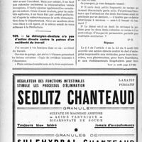 0695 - Page 616-XIV - Correspondance. Accidents du travail. Montant de l’indemnité journalière d’un accidenté du travail / Le chirurgien-dentiste n'a pas d’action directe contre le patron d’un accidenté du travail