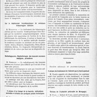 0808 - Page 703 - Partie scientifique. L'actualité scientifique. Les Sociétés Savantes. Paris. Société médico-chirurgicale des hôpitaux libres, Séance du 10 janvier 1935. Adénoïdectomie. Amygdalotomie et amygdalectomie / Sur le traitement homéopathique de certaines hémorragies utérines / Radiodiagnostic, Radiothérapie des tumeurs osseuses malignes, primitives / A propos d’un forage de la hanche, indications nouvelles et détails sur quelques points techniques / Société de radiologie médicale de France. Dispositif de sécurité contre l’oubli des filtres en Roentgenthérapie, (12-2-1935) / Lille. Société médicale et anatomo-Clinique. A propos du traitement de l’obésité par le dinitrophénol / Torsion de l’hydatide pédiculée de Morgagni