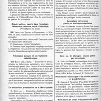 0809 - Page 704 - Partie scientifique. L'actualité scientifique. Les Sociétés Savantes. Lille. Société médicale et anatomo-Clinique. Chloro-anémie du nourrisson (oligo-sidérémie) / Ectasie aortique, ouverte dans l’œsophage. Hémorragie abondante, suivie d’hémiplégie / Tuberculose laryngée et son traitement radiothérapique / Les localisations prémonitoires de la fièvre typhoïde / Toulouse. Société de médecine, chirurgie et pharmacie. Cancer du sein chez l’homme / Leucoplasie verruqueuse guérie par diathermo-coagulation / Deux cas de névralgies tenaces guéries par ultra-violets / Prolifération ostéophytique de la clinoïde postérieure de la selle turcique / Kyste osseux au niveau de la dixième côte gauche