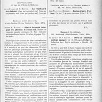 0810 - Page 705 - Partie scientifique. L'actualité scientifique. Les Livres. Les livres qui viennent de paraître / Atlas de technique chirurgicale des affections de l’avant-pied, par Docteur A. Wallet, Éditions d'Art Coulouma, Paris (IXe) / Précis de sémiologie médicale appliquée, par M. Chiray et P. Chêne, Masson et Cie, éditeurs, Paris, 1934