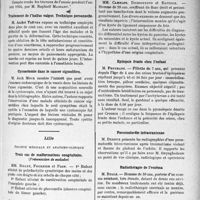 0902 - Page 773 - Propos du jour. L'Actualité scientifique. Les Sociétés Savantes. Paris. Société des chirurgiens de Paris, Séance du 11 janvier 1935. Séance solennelle annuelle. Traitement de l’hallus valgus. Technique personnelle / Cystostomie dans le cancer sigmoïdien / Lille. Société médicale et anatomo-clinique. Trois cas de malformations congénitales / Crises viscérales du tabès calmées par la Paratyrone / Kyste du ligament suspenseur du foie / Epilepsie fruste chez l’enfant / Pneumatocèle intracranienne / Radiothérapie de l’eczéma