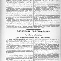 0925 - Page 796 - Partie professionnelle. Hôpitaux de l'assistance publique de Paris. Enseignement, concours, avis divers / Reportage professionnel. Nouvelles et Informations. Faculté de médecine de Bordeaux / Cours internationaux de Berlin