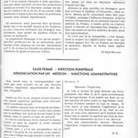 1070 - Page 911 - Partie professionnelle. Travaux originaux. Bulletin de l’Actualité. Les docteurs en médecine d’état, non naturalisés peuvent-ils encore exercer en France ? [Dr Paul Boudin]. C’est une partie d’un mal profond, beaucoup plus grave / Sage-femme - Infection puerpérale. Dénonciation par un médecin — Sanctions administratives [Dr Paul Boudin]