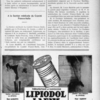 1186 - Page XI-1017 - Dernières nouvelles. A Enghien-les-Bains : L'inauguration du nouvel établissement thermal / A la Section médicale du Comité France-ltalie