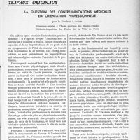 1192 - Page 1023 - Partie scientifique. Travaux originaux. La question des contre-indications médicales en orientation professionnelle, par le Docteur Laufer