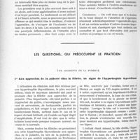 1201 - Page 1032 - Partie scientifique. Travaux originaux. Quelques réflexions sur l'appendicite aiguë (Diagnostic et traitement), par le Docteur Henri Laffitte. Traitement curatif / Les questions, qui préoccupent le praticien. Les accidents de la puberté. Aux approches de la puberté chez la fillette, un signe de l’hypertrophie thyroïdienne