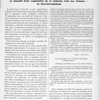 1268 - Page XV-1097 - Propos du jour. La nécessité d’une organisation de la médecine civile aux Colonies — En Nouvelle-Calédonie