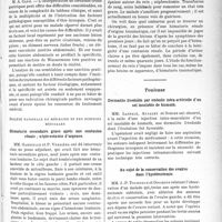 1294 - Page 1123 - Partie scientifique. L'actualité scientifique. Les sociétés savantes. Lyon. Société médicale des hôpitaux. Difficultés d’interprétation de certaines crises gastriques / Société nationale de médecine et des sciences médicales. Hématurie secondaire grave après une contusion rénale ; néphrectomie d’urgence / Toulouse. Dermatite livedoïde par embolie intra-artérielle d’un sel insoluble de bismuth / Au sujet de la conservation des ovaires dans l’hystérectomie