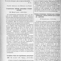 1367 - Page 1192 - Partie scientifique. L'Actualité scientifique. Les Sociétés Savantes. Paris. Société de chirurgie. Le tétanos des brûlés. Un appel en faveur de la vaccination antitétanique, (30-1-1935) / Société médicale des Hôpitaux de Paris. L’hypertension artérielle paroxystique d’origine surrénale, (23-11-1934) / Symptômes rénaux des hypertensions paroxystiques, (23-11-1934) / Purpura ecchymotique récidivant après sérothérapie antitétanique. Guérison définitive par la sérothérapie maternelle, (16-11-1934)