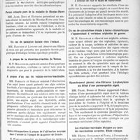 1368 - Page 1193 - Partie scientifique. L'Actualité scientifique. Les Sociétés Savantes. Paris. Société de médecine militaire Française, Séance du 14 février 1935. A propos des néphrites poste-vaccinales / Forme cutanée pure de la maladie de Nicolas-Favre / Un cas de paralysie faciale chez l’enfant / A propos de la résorcino-réaction de Vernes / A propos d’un cas de cellulo-cervico-brachialite / Notes rétrospectives à propos de l’aliénation mentale dans l’armée à l’époque de la guerre de Crimée / La chaussure du soldat. Avantages d’un soulier mixte à semelle de cuir et talon de caoutchouc / Un cas de spirochétose rénale à forme chlorurémique s’apparentant à certaines néphrites de guerre / Epanchement pleural séro-fibrineux lymphocytaire au début d’une pneumopathie aiguë / Les réactions vaccinales bénignes au cours des vaccinations associées. Étude clinique