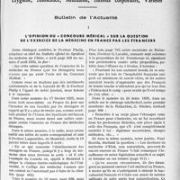 1372 - Page 1197 - Partie professionnelle. Bulletin de l’Actualité. L’opinion du « concours médical » sur la question de l’exercice de la médecine en France par les étrangers