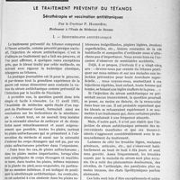 1426 - Page 1243 - Partie scientifique. Travaux originaux. Le traitement préventif du tétanos. Sérothérapie et vaccination antitétaniques, par le Docteur P. Hardoüin. Sérothérapie antitétanique