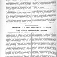 1487 - Page 1276 - Partie professionnelle. Réflexions d'un praticien de province. Profession — Métier — Clientèle. Métier / Grégarisme à la base, individualisme au sommet. Propos optimistes, dédiés au Docteur J. Legendre