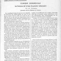 1598 - Page 1371 - Partie scientifique. Travaux originaux. Clinique chirurgicale. Les fractures de la base du premier métacarpien, M. J. -P. Tourneux