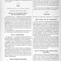 1617 - Page 1390 - Partie scientifique. L’actualité scientifique. Les Sociétés Savantes. Paris. Société de prophylaxie sanitaire et morale. Séance du 14 février 1935 / Lille. Société médicale- et anatomo-clinique. Séance du mardi 8 janvier 1935 / Toulouse. Société de médecine, chirurgie et pharmacie. Kyste ovarien chez une hystérectomisée / Action du thorium X dans certaines carences alimentaires