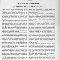 1624 - Page 1397 - Partie professionnelle, Hygiène, Assistance, Mutualité, Intérêts corporatifs, Variétés. Bulletin de l’Actualité. Le médecin et les haut-parleurs [Raphaël Massart]
