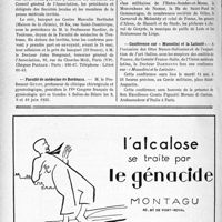1669 - Page 1438-VIII - Derrières nouvelles. Association générale des médecins de France / Faculté de médecine de Bordeaux / Journées médicales belges de 1935 / Conférence sur « Mussolini et la Latinité»