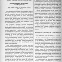 1695 - Page 1464 - Partie scientifique. L'actualité scientifique. Les Sociétés Savantes. Paris. Société de chirurgie. La radiographie sans préparation dans l’occlusion intestinale, (20, 27-2 et 20-3-1935) / Société médicale des hôpitaux de Paris. Crises myopathiques paroxystiques avec hémoglobinurie, (7-12-1934) / Bronchectasie et thrombose de l’artère bronchique, (7-12-1934)