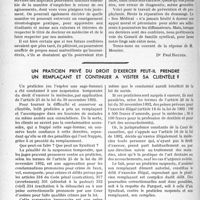 1707 - Page 1476 - Partie professionnelle. Travaux originaux. Bulletin de l’Actualité. La déontologie dans les uniprix de la médecine [Dr Paul Boudin]. Les contrôles tardifs [Dr Paul Boudin] / Un praticien privé du droit d'exercer peut-il prendre un remplaçant et continuer à visiter sa clientèle ? [Dr Paul Boudin]