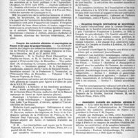 1727 - Page 1496 - Partie professionnelle. Reportage professionnel. Nouvelles et Informations, (Voir les Dernières Nouvelles en tête des «Demi-Colonnes »). Société nationale de chirurgie / Premier Congrès des brucelloses humaines (fièvre ondulante) et animales / Congrès des médecins aliénistes et neurologistes de France et des pays de Langue Française / Deuxième Congrès international de microbiologie / Association mutuelle des médecins aliénistes de France