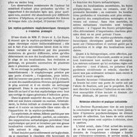 1775 - Page 1538 - Partie scientifique. L’actualité scientifique. La presse. Sur le traitement des troubles vasomoteurs et trophiques des extrémités par les extraits pancréatiques désinsulinés [(Le Scalpel, 19 janvier 1935)] / Les septico-pyohémies staphylococciques chroniques à évolution prolongée [(La Presse Médicale, 30 janvier 1935)] / Médecine sélective et pratique industrielle [(Le Bulletin médical, 2 février 1935)]