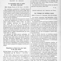 1866 - Page 1607 - Partie scientifique. L'actualité scientifique. Les Sociétés Savantes. Paris. Académie de médecine. La vaccination contre le typhus par vaccin vivant bilié, (2-4-1935) / Répartition en France des yeux clairs et des yeux foncés, (12-3-1935) / Société médicale des hôpitaux de Paris. Sur l’étiologie des érythèmes noueux, (12 et 21-12-1934)