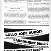 1949 - Page 1658-XII - A travers l’officiel. Maladies professionnelles / Laboratoires de l’Académie de médecine et du ministère de la Santé publique / Réponses des ministres aux questions des parlementaires. Droit à la dénomination « Sels de Vichy »