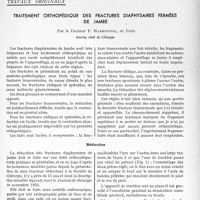 1954 - Page 1663 - Partie scientifique. Travaux originaux. Traitement orthopédique des fractures diaphysaires fermées de jambe, par le Docteur F. Masmonteil. Réduction. Préparation du blessé