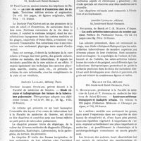 1977 - Page 1686 - Partie scientifique. L'actualité scientifique. Les Livres. La cure de soleil et d’exercices chez les enfants, par Dr Paul Carton, Librairie Le français, 1935 / Étude clinique et radio graphique des formes de la tuberculose pulmonaire, par Docteur Jacques Stephani, Amédée Legrand, éditeur, Paris 1935 / Les ostéo-arthrites tuberculeuses du membre supérieur, par J. Bouquier et C. -R. Martin, Amédée Legrand, éditeur / Syndromes météoropathologiques et inadaptés urbains, par G. Mouriquand, Masson et Cie, éditeurs, Paris