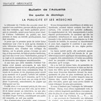 1980 - Page 1689 - Partie professionnelle. Travaux originaux. Bulletin de l'Actualité. Une question de déontologie. La publicité et les médecins [R. Massart]