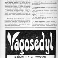 2123 - Page 1790-VIII - Dernières nouvelles. Académie de médecine / Exposition des collections artistiques de la Faculté de médecine de Paris / Médaillon du Docteur Paul Ravaut / Hôpitaux de Lyon / Hôpitaux de Bordeaux / Institut d’actinologie