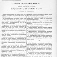 2202 - Page 1867 - Partie scientifique. Travaux originaux. Clinique chirurgicale infantile, Hôpital des Enfants-Malades. Quelques malades vus à la consultation du lundi, Professeur L. Ombrédanne
