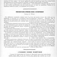 2205 - Page 1870 - Partie scientifique. Travaux originaux. Clinique chirurgicale infantile, Hôpital des Enfants-Malades. Quelques malades vus à la consultation du lundi, Professeur L. Ombrédanne / Perforations utérines dans l’avortement, Docteur E. Weisz / L’oignon comme diurétique
