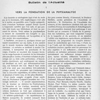 2222 - Page 1887 - Partie professionnelle. Bulletin de l’Actualité. Vers la fondation de la physianalyse