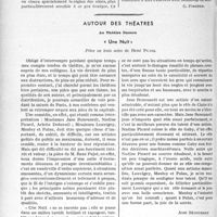 2231 - Page 1896 - Partie professionnelle. Bulletin de l’Actualité. La protection contre la guerre des gaz et des bactéries. Pense-t-on à notre cheptel ? / Autour des théâtres, Au Théâtre Daunou. « Une Nuit », Pièce en trois actes de René Pujol