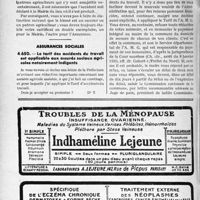 2247 - Page 1912-LVIII - Correspondance. Accidents du travail. Accident du travail survenu à un patron agriculteur assujetti volontaire ; double certificat / Assurances sociales. Le tarif des accidents du travail est applicable aux assurés sociaux agricoles notoirement Indigents