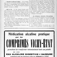 2257 - Page 1920-X - Dernières nouvelles. Académie de médecine / Faculté de médecine de Paris / 28e V. E. M / Le Congrès de la goutte et de l’acide urique / Les grandes Journées d’Auvergne / Les techniques thermales d’Aix-les-Bains