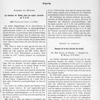 2280 - Page 1943 - Partie scientifique. L'actualité scientifique. Les Sociétés Savantes. Paris. Académie de médecine. La réaction de Widal chez les sujets vaccinés au T. A. B, (7-5-1935) / Société de chirurgie. Panaris de la face dorsale des doigts, (27-2-1935)