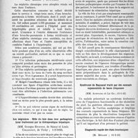 2281 - Page 1944 - Partie scientifique. L'actualité scientifique. Les Sociétés Savantes. Paris. Société médicale des hôpitaux de Paris. Néphrite chronique avec atrophie rénale et infection pulmonaire récidivante chez un nourrisson, (18-1-1935) / Les migraines. Rôle du foie dans leur pathogénie. Leur traitement par la thérapeutique hépatique, (1-2-1935) / Syndrome de Raynaud traité par des courants exponentiels de basse fréquence, (11-1-35) / Diagnostic rapide des états leucémiques, (11-1-35)