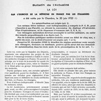 2284 - Page 1947 - Partie professionnelle. Bulletin de l’Actualité. La loi sur l’exercice de la médecine en France par les étrangers a été votée par la Chambre, le 20 juin 1935