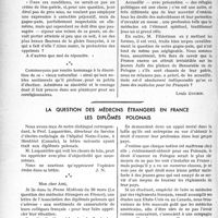 2291 - Page 1954 - Partie professionnelle. Bulletin de l’Actualité. L'envahissement de la profession médicale par les étrangers. Application aux grands invalides / La question des médecins étrangers en France les diplômés polonais