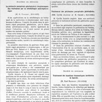 2342 - Page 1999 - Partie scientifique. L'actualité scientifique. Les Sociétés Savantes. Paris. Académie de médecine. La péritonite puerpérale généralisée à streptrocoques. Son traitement par la sérothérapie antisteptococcique, (11-6-1935) / Traitement des péritonites puerpérales généralisées, (14-5-1985) / Société de chirurgie. Traitement des luxations traumatiques invétérées la hanche, (20-3-1935)