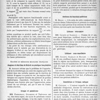 2345 - Page 2002 - Partie scientifique. L'actualité scientifique. Les Sociétés Savantes. Paris. Société médicale des praticiens. Exploration fonctionnelle des réflexes respiratoires. Valeur eupnéique de la cure thermale de Saint-Honoré, (17-5-1935) / Société de médecine militaire Française. Angines et réaction de Schick en pratique hospitalière / Grippe et paludisme / Lille. Société médicale et anatomo-clinique. Ostéome des muscles postérieurs de la cuisse / Ostéome du brachial antérieur / Lithiase vésiculaire / Lithiase sous-maxillaire / Anesthésie à l’évipan sodique