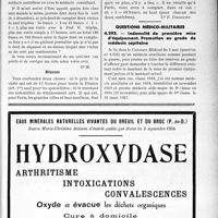 2374 - Page 2031 - Correspondance. Application du tarif des accidents du travail. «Consultation entre confrères» à Paris et dans les grandes villes / Questions médico-militaires. Indemnité de première mise d’équipement. Promotion au grade de médecin capitaine