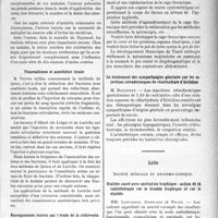 2410 - Page 2063 - Partie scientifique. L'actualité scientifique. Les Sociétés Savantes. Paris. Société médico-chirurgicale des hôpitaux libres, Séance du 3 avril 1935. Du traitement des affections cardio-vasculaires par d’Arsonvalisation à ondes courtes / Traumatismes et anesthésie locale / Renseignements fournis par l’étude de la sédimentation des hématies au cours de l’évolution des cardiopathies / Une technique nouvelle de rééducation respiratoire rapide et complète / Le traitement des sympathalgies génitales par les injections intradermiques de chlorhydrate d’histidine / Lille. Société médicale et anatomo-clinique. Diabète sucré avec ulcération trophique ; action de la radiothérapie sur le trouble trophique et sur le diabète