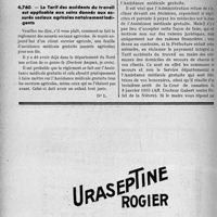 2437 - Page 2090-LVI - Correspondance. Questions diverses. Assurances sociales. Maternité. Article 59. Tarif applicable / Le Tarif des accidents du travail est applicable aux soins donnés aux assurés sociaux agricoles notoirement indigents
