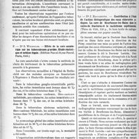 2485 - Page 2134 - Partie scientifique. L'actualité scientifique. Les Thèses. Contribution à l’étude de l’appendicite chez les tuberculeux pulmonaires, par Dr J. Kaniewski (Jouve et Cie, éditeurs, 1935) / Effets de la cure sanatoriale sur les tuberculeuses gravides. Étude statistique et médico-légale, par Dr S. Wechsler (Édition Pascal, Paris, 1935) / Contribution à l’étude de l’action thérapeutique des eaux chlorurées sodiques. La cure de Bourbonne-les-Bains dans les suites de fractures et le rachitisme expérimental, par Dr J. Rouchette (Thèse de 1934)