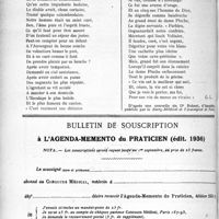 2511 - Page 2160-LVIII - Correspondance. Accidents du travail. Calcul du salaire des ouvriers travaillant chez plusieurs patrons / Bulletin de souscription à l’agenda-memento du praticien (édit. 1936)