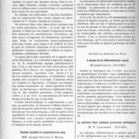 2547 - Page 2192 - Partie Scientifique. L'actualité scientifique. Les Sociétés Savantes. Paris. Société médicale des hôpitaux de Paris. Un nouveau cas de septicémie primitive à « Bacillus funduliformis », (18-1-1935) / Diabète insipide et composition du sang, (15-3-1935) / Société de médecine de Paris. A propos de la réflexothérapie nasale, (26-1-1935) / La calcémie dans quelques grossesses pathologiques, (26-1-1935)